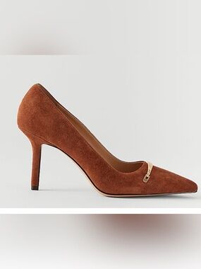 NEW ANN TAYLOR BROWN MAE CHAIN SUEDE PUMPS HIGH HEELS SHOES SZ 9.5